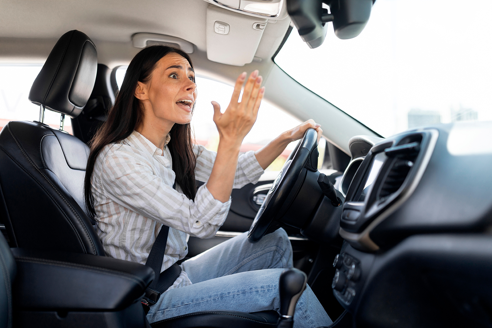 woman showing signs of road rage